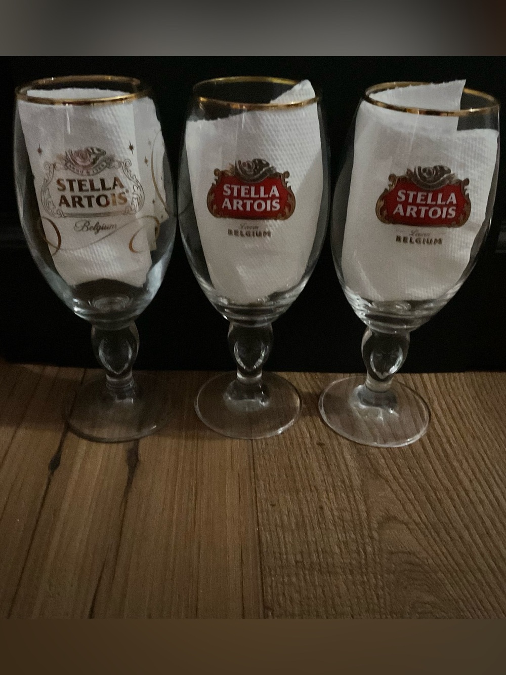 Stella Artois Belgium 33 cl Gold Rimmed Chalice Beer Glasses Set of 3